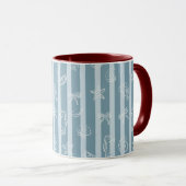 Mug Coastal Nautical Pattern | Blue Sea Shell & Seahor (Devant droit)