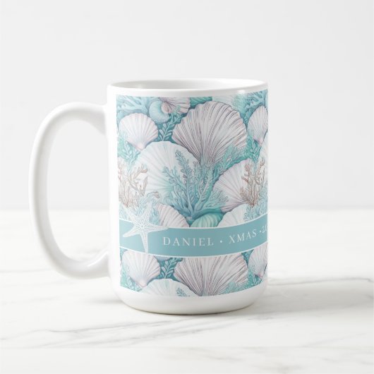 Mug Coastal Seashell & Coral Motif#3 ID1009 (Gauche)