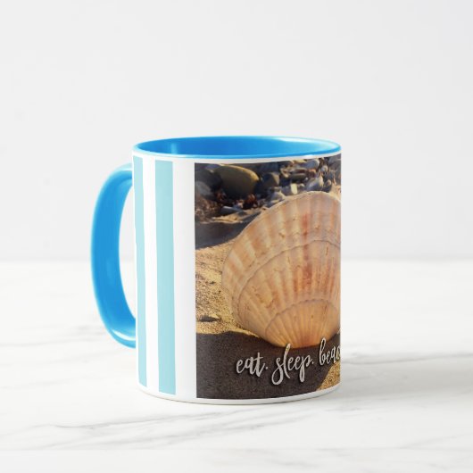 Mug Coastal Seashell Photo Manger Sleep Beach Script B (Devant gauche)
