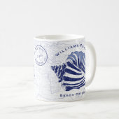 Mug Coastère Bleu Conch Coquillages Famille Monogramme (Devant droit)