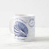 Mug Coastère Bleu Conch Coquillages Famille Monogramme (Devant gauche)