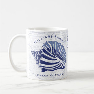 Mug Coastère Bleu Conch Coquillages Famille Monogramme