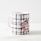 Mug Coccinelle à rayures rose noir (Devant gauche)