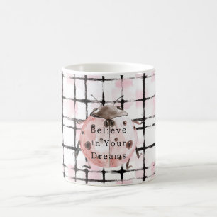 Mug Coccinelle à rayures rose noir