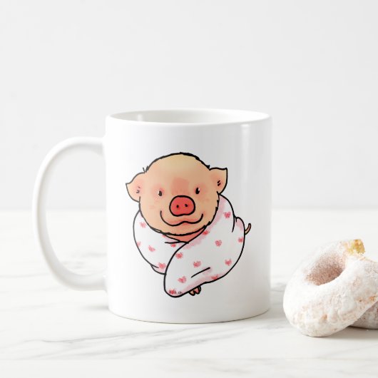 Mug Cochon de bébé mignon enveloppé dans une couvertur (Avec donut)