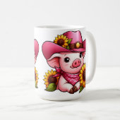 Mug Cochon de dessin avec Casquette rose et tournesol (Devant droit)
