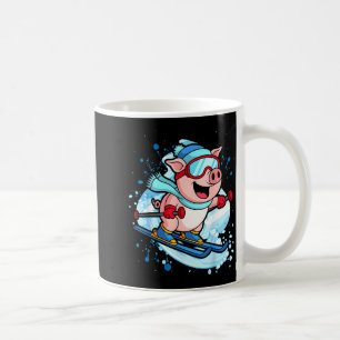 Mug Cochon drôle fait du ski design vacances d'hiver