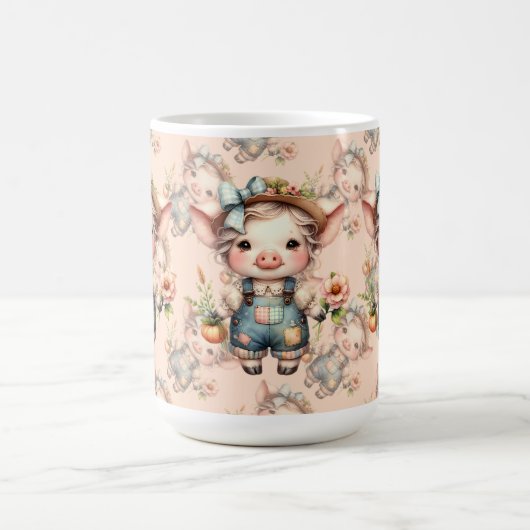 Mug Cochon fermier mignon dans les salons avec fleurs (Centre)