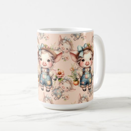 Mug Cochon fermier mignon dans les salons avec fleurs (Devant droit)