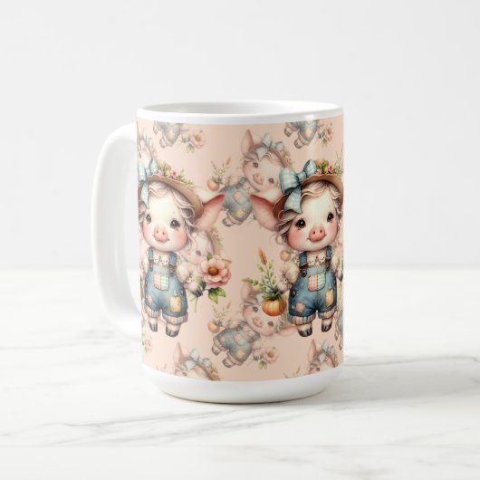 Mug Cochon fermier mignon dans les salons avec fleurs (Devant gauche)