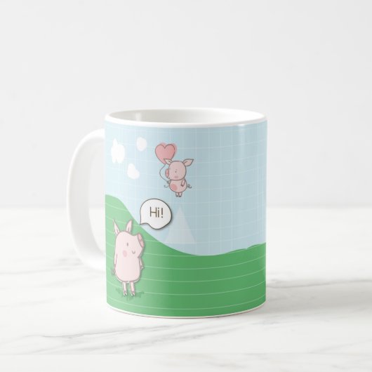 Mug Cochon Flottant mignon Dit Bonjour (Devant gauche)