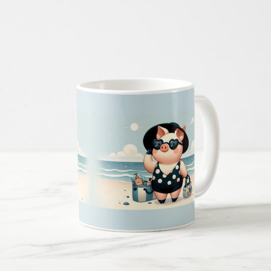 Mug Cochon mignon en maillot de bain Polka Dot à la pl (Devant droit)