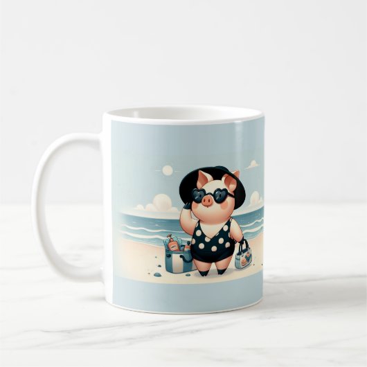 Mug Cochon mignon en maillot de bain Polka Dot à la pl (Gauche)