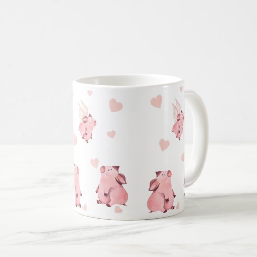 Mug Cochon volant mignon ailes roses roses (Devant droit)