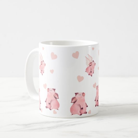Mug Cochon volant mignon ailes roses roses (Devant gauche)
