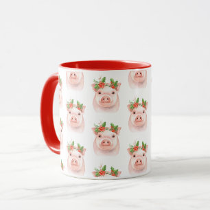 Mug Cochonnet de Noël Rose Rose Fête à la Ferme Campag