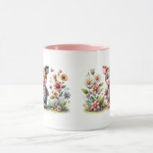 Mug Cochonnet Patchwork Mignon dans un Jardin Floral (Centre)