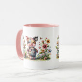 Mug Cochonnet Patchwork Mignon dans un Jardin Floral (Devant gauche)