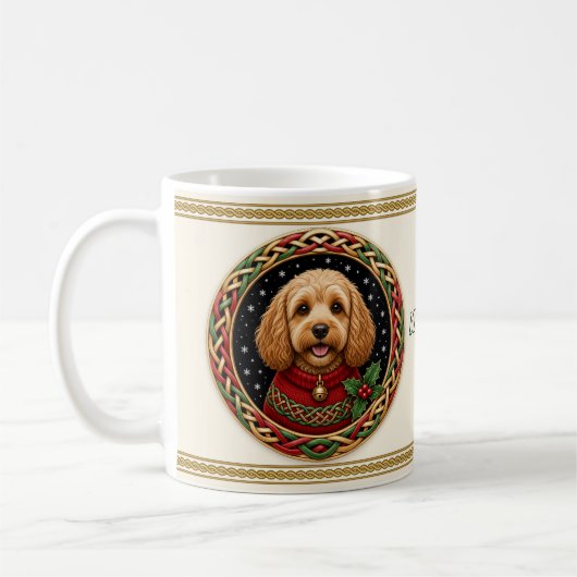 Mug Cockapoo Chien de Noël Personnalisé (Gauche)