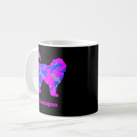 Mug Cockapoo Chien Silhouette Fou Rose Chaud Noir (Devant gauche)