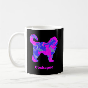 Mug Cockapoo Chien Silhouette Fou Rose Chaud Noir