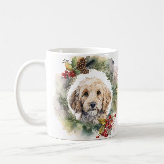 Mug Cockapoo Christmas Wreath Festive Pup (Gauche)
