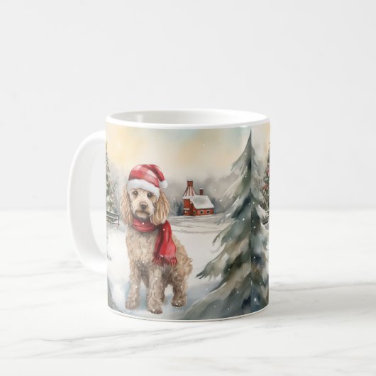 Mug Cockapoo Dog in Snow Christmas (Devant gauche)
