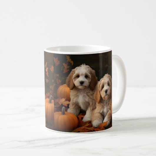 Mug Cockapoo Puppy Citrouille d'automne (Devant droit)