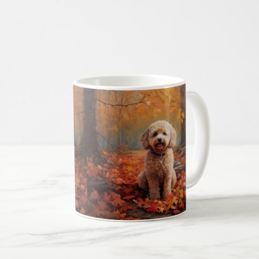 Mug Cockapou dans les feuilles d'automne automne autom (Devant droit)