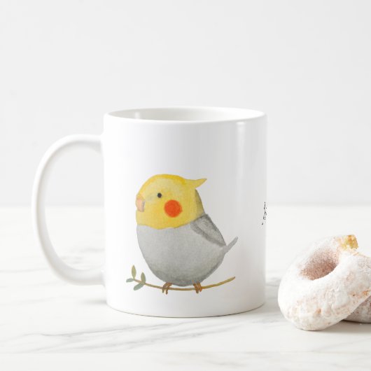 Mug Cockatiel gris jaune mignon animal animal de compa (Avec donut)