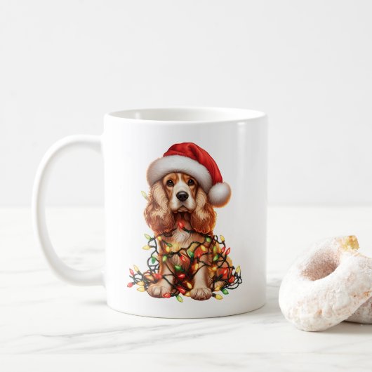 Mug Cocker Spaniel Chien Chien Chien Chiot Noël (Avec donut)