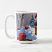 Mug Cocker Spaniel courant dans la neige avec un chape (Gauche)