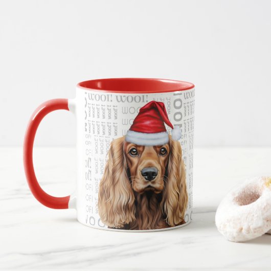 Mug Cocker Spaniel Dog Santa Woof Christmas (Avec donut)