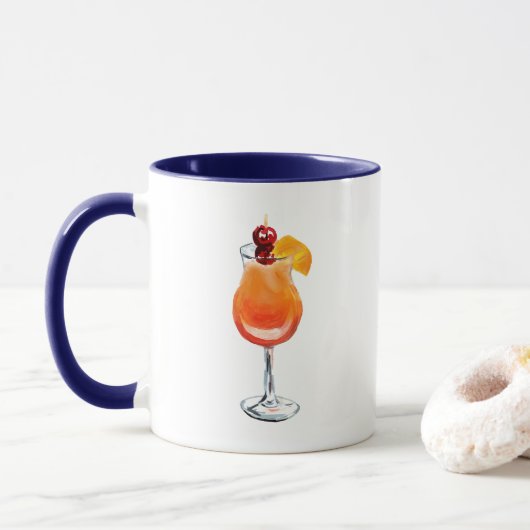 Mug Cocktail Tequila Sunrise aquarelle (Avec donut)