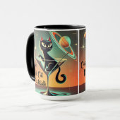 Mug Cocktails de chat noir cosmique futuriste atomique (Devant gauche)