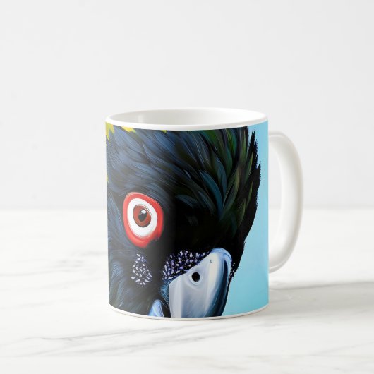 Mug Coco noir avec plumes jaunes (Devant droit)