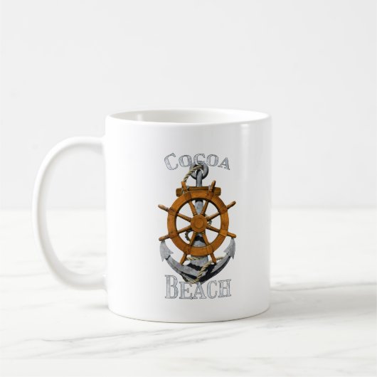 Mug Cocoa Beach Floride Vacances Ancre nautique Helm (Gauche)
