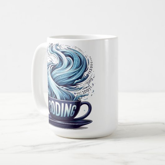 Mug Codage bleu ton Café Numéros binaires Programmateu (Devant gauche)