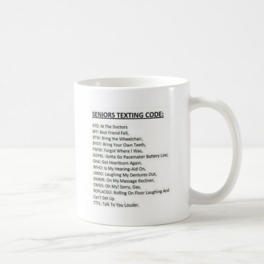 Mug Code de SMS pour personnes âgées (Droite)