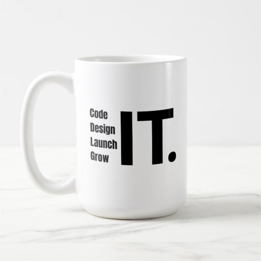 Mug Code, Design, Lancement, Développer - Technologie  (Gauche)
