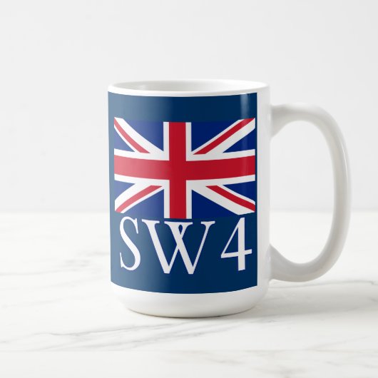 Mug Code postal SW4 de Londres avec Union Jack (Droite)