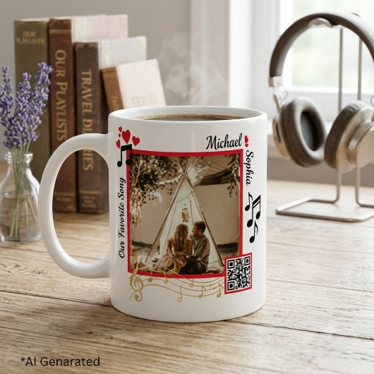 Mug Code QR de chanson photo moderne rouge et or perso