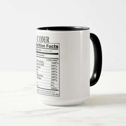 Mug Coder la valeur nutritive (Devant droit)
