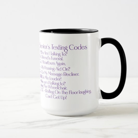 Mug "Codes textuels pour seniors" Café/Thé personnalis (Droite)