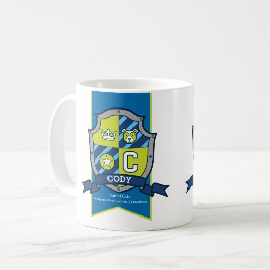 Mug Cody knight shield vert bleu nom de l'ours (Devant gauche)