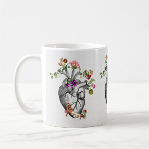 Mug Coeur anatomique et fleurs Prin cardiaque anatomiq