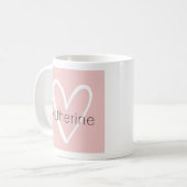 Mug Coeur blanc sur le monogramme rose (Devant gauche)