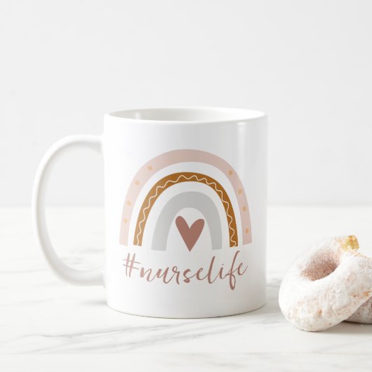 Mug Coeur boho gris pâle arc-en-ciel doux vie (Avec donut)