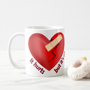 Mug Coeur brisé guéri avec patch et citation de vie