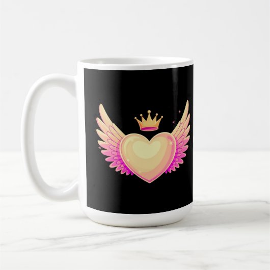 Mug Coeur d'ange avec ailes roses Cool et couronne Une (Gauche)